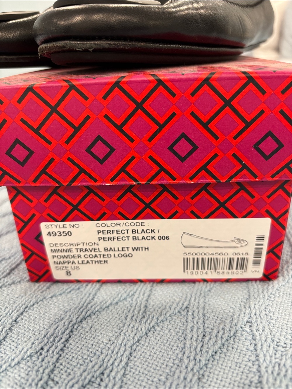 Tory Burch Black Leather Logo Round-Toe Ballet Flats - Picture 2 of 7